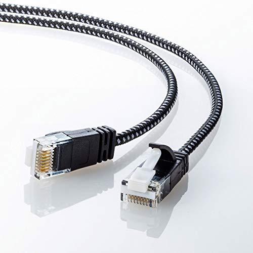 Sanwa Supply CAT6A Slim Mesh LAN Cable (1m) 10Gbps/500MHz RJ45 Clip-Proof Black & White KB-T6AME-01BKW