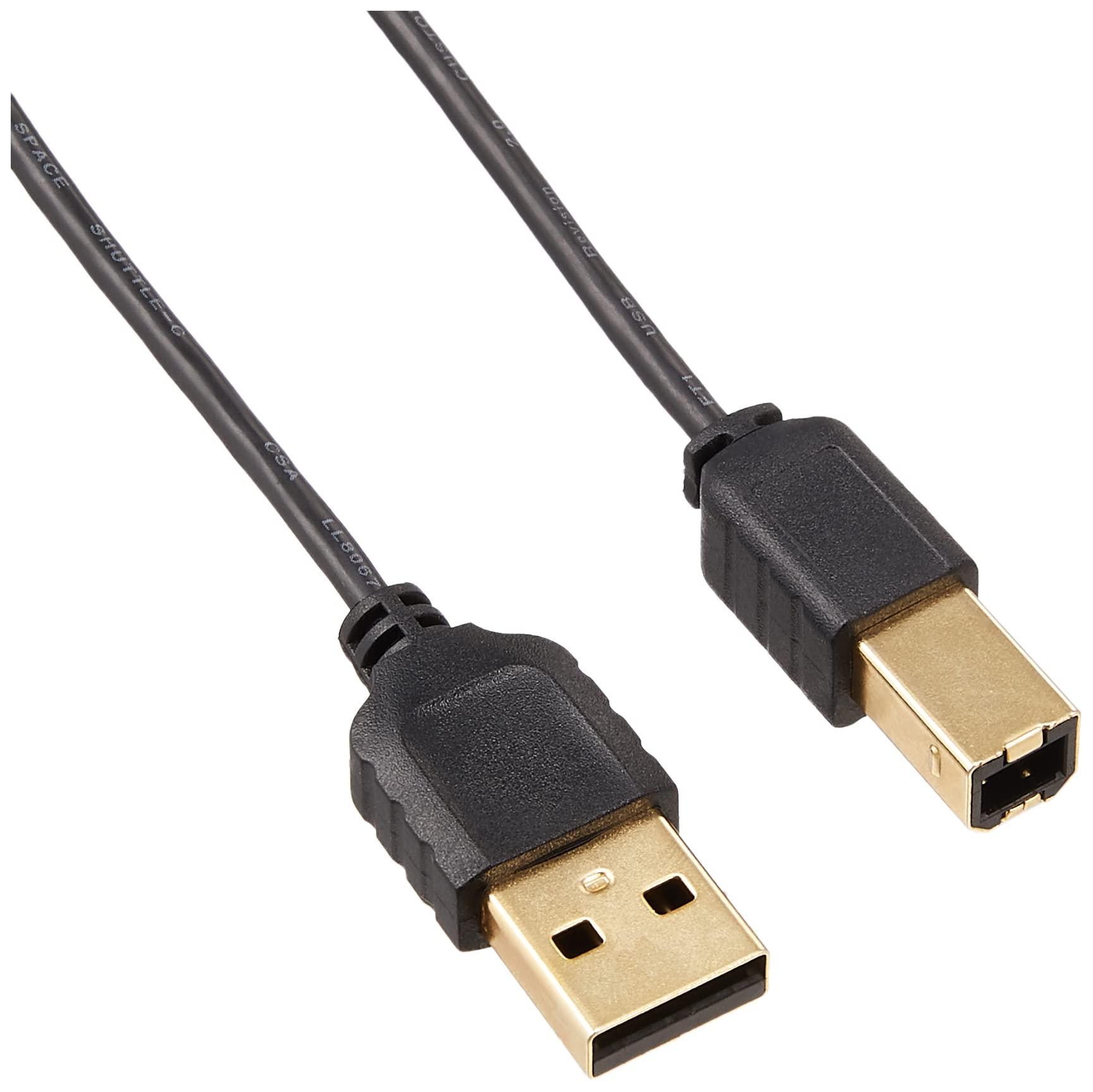 Sanwa Supply Ultra-Thin USB Cable (USB 2.0 Type A to Type B, Black, 2.5m) KU20-SL25BKK