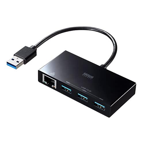 Sanwa Supply USB3.2 Gen1 Gigabit LAN Adapter with Hub USB-3H322BKN Black