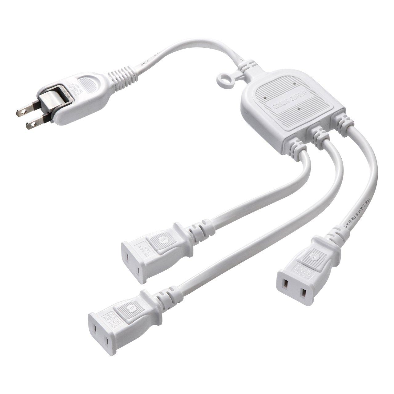 Sanwa Supply AC Adapter Dedicated Power Extension Cord 2P 3-Way Splitter TAP-EX3WN