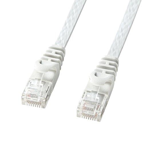 Sanwa Supply LAN Cable CAT6 Flat Type 1Gbps/250MHz Gigabit Ethernet Cable RJ45 Connector with Clip Break Prevention (15m) White LA-FL6-15W