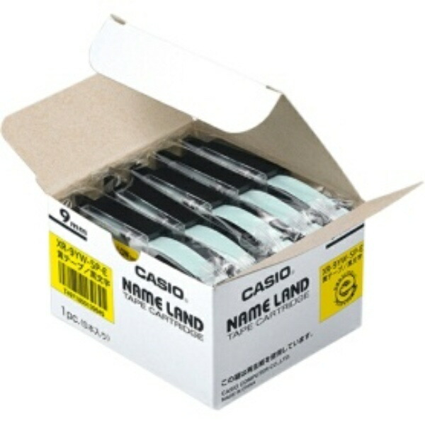 Casio LabelWriter NameLand Genuine Tape 9mm XR-9YW-5P-E Yellow Background with Black Text 5 Rolls