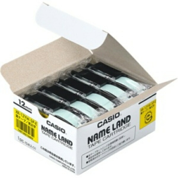 Casio LabelWriter NameLand Genuine Tape 12mm XR-12YW-5P-E Yellow Background with Black Text 5 Rolls