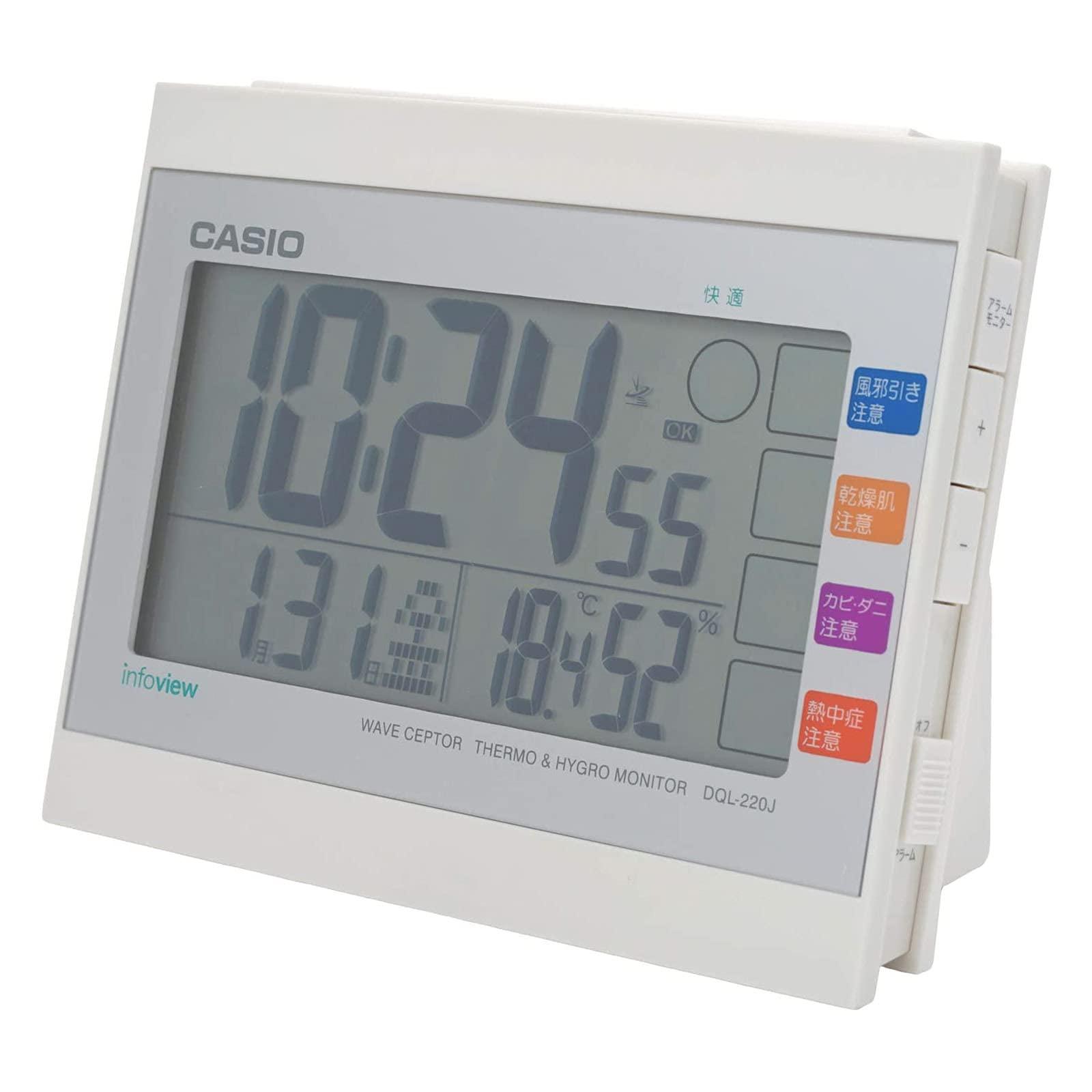 CASIO Alarm Clock Radio-Controlled Clock White Digital Living Environment Temperature Humidity Calendar DQL-220J-7JF
