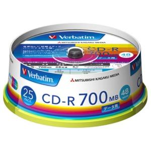 Mitsubishi Chemical Media Verbatim CD-R 700MB Single-Write 48x Speed Spindle Case 25-Pack Wide Print Compatible White Label SR80FP25V1