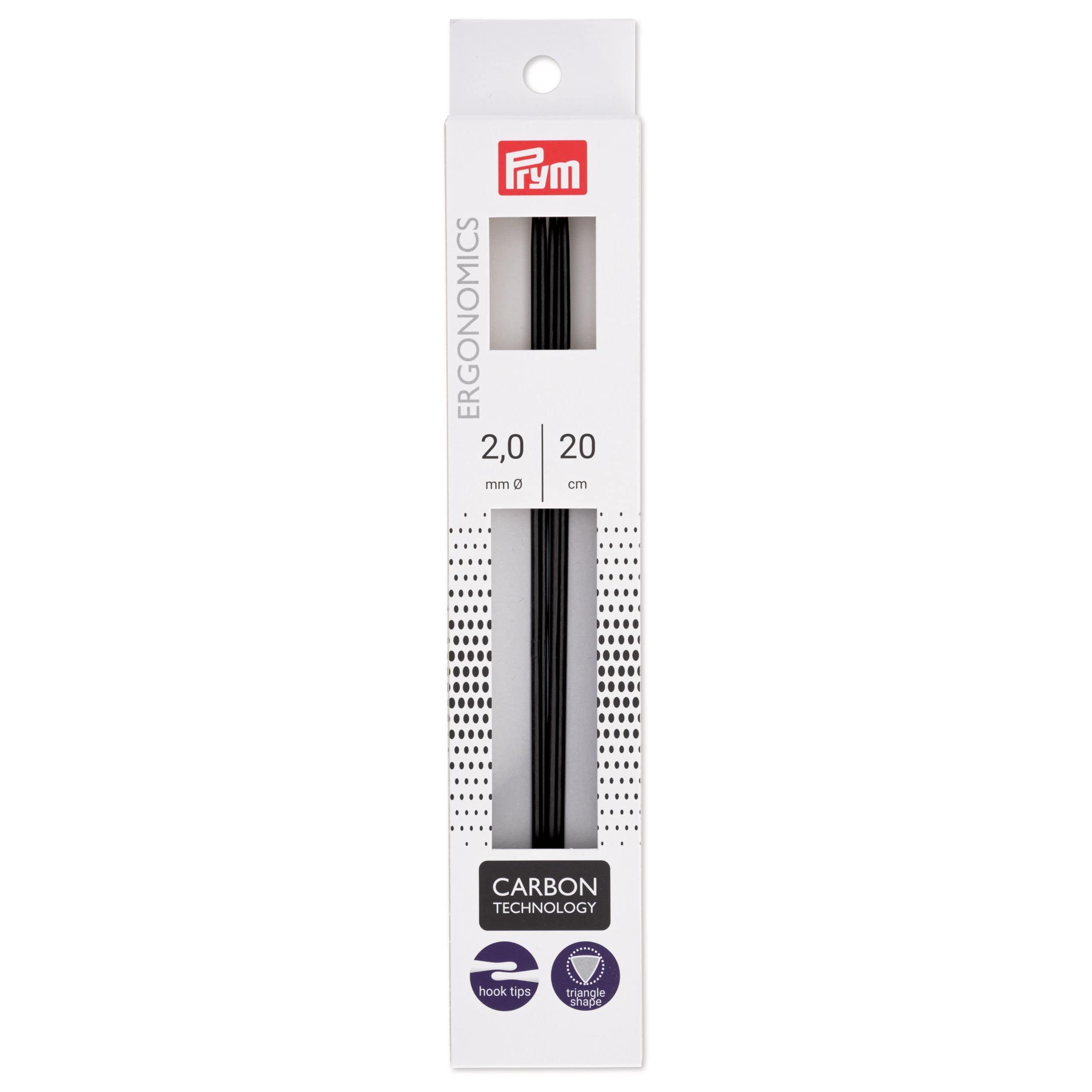 Prym Ergonomic Carbon Knitting Needles, 5-Piece Set, 20cm, 2.0mm PRM194220