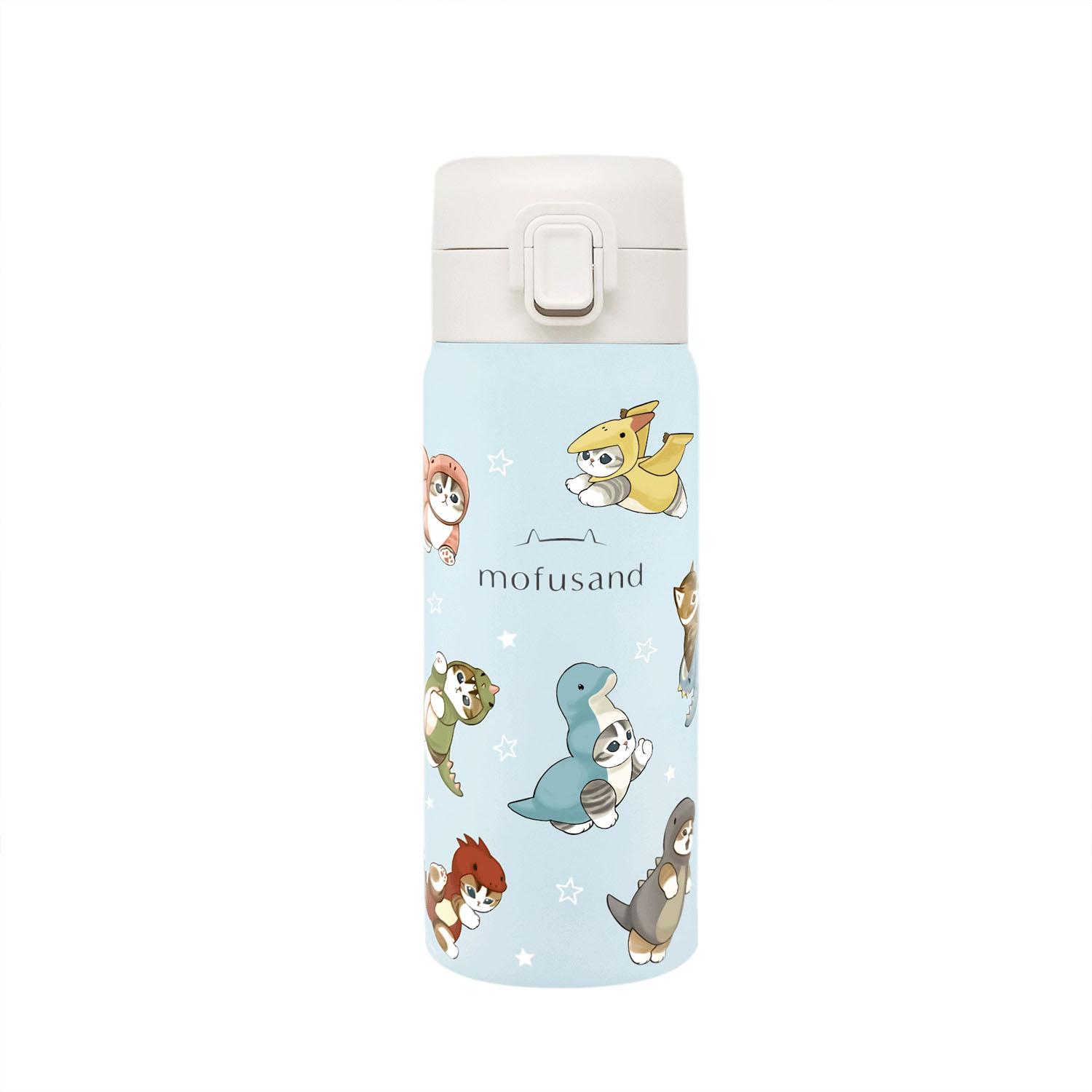 mofusand Vacuum Double-Wall Insulated Stainless Steel One-Push Bottle 350ml One-Touch Lock for Easy One-Hand Operation Water Bottle 53-2193