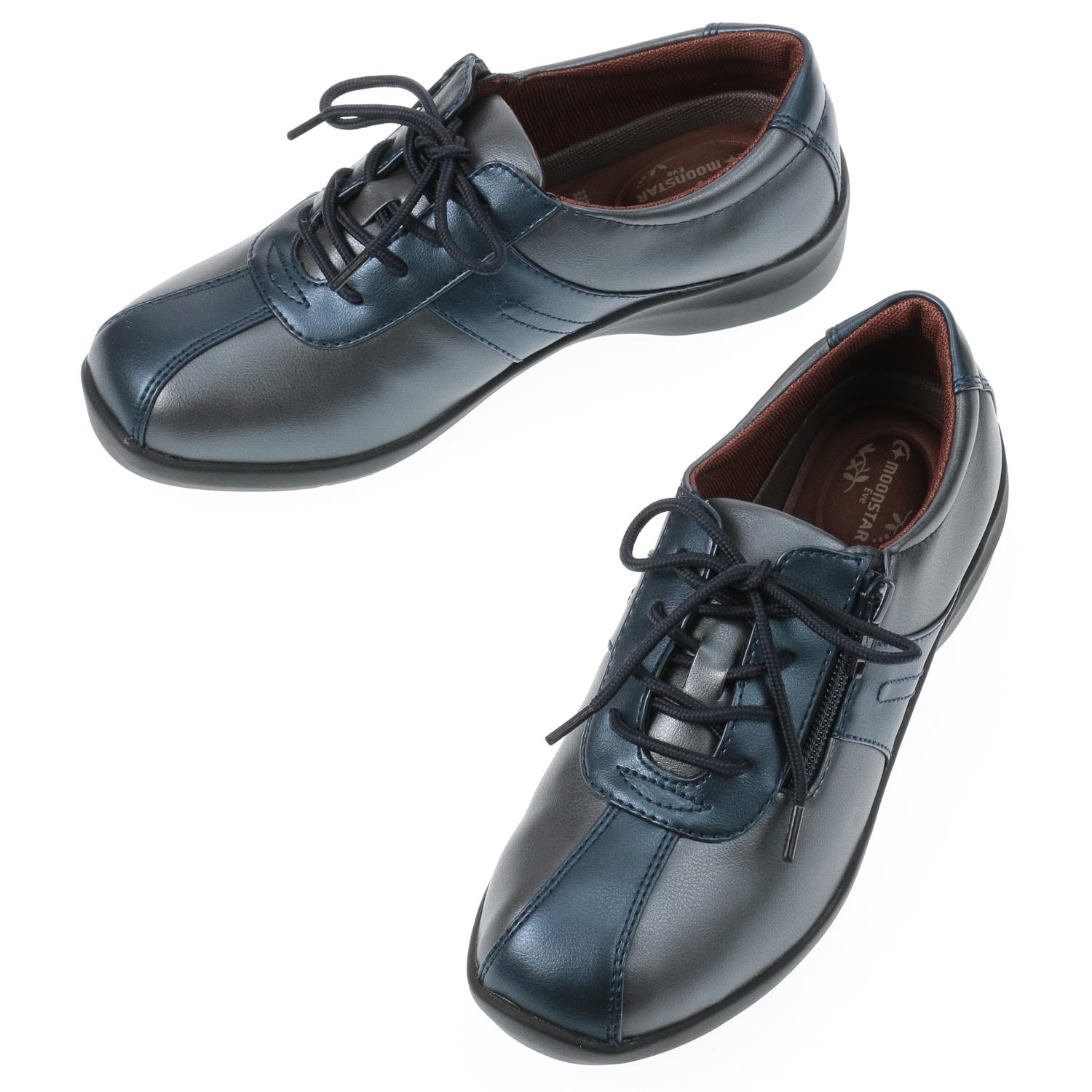 [Eve] Sneakers 4E Wide Fit with Zipper 21.5~25cm 195 Women's P Navy C 22.5 cm