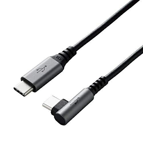 ELECOM USB-C to USB-C Cable L-Shaped Connector USB Power Delivery Compatible 60W 3A Output USB 2.0 Certified 1.0m Black  U2C-CCL10NBK