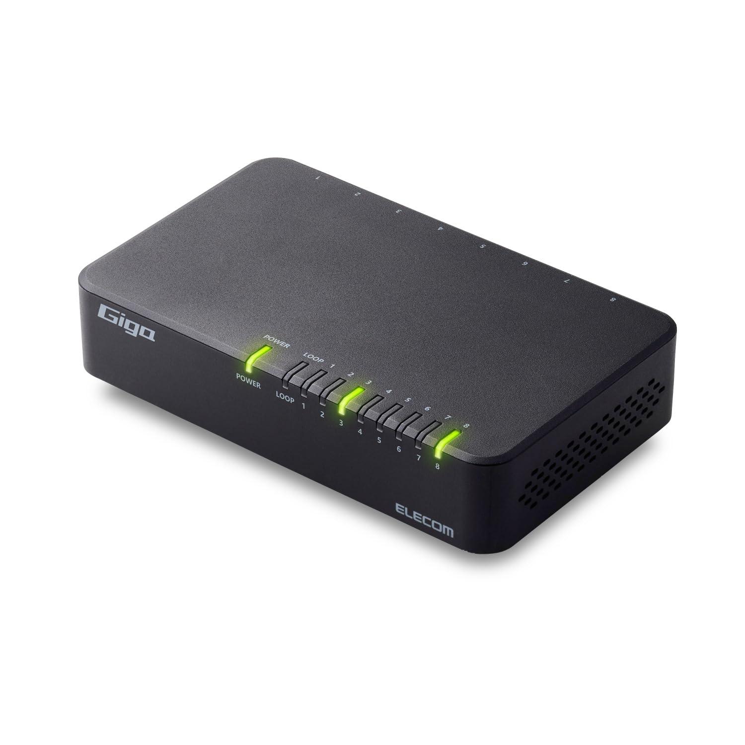 ELECOM Switching Hub 8-Port Gigabit Compatible Plastic Housing External Power Supply Model Black EHC-G08PA4-B