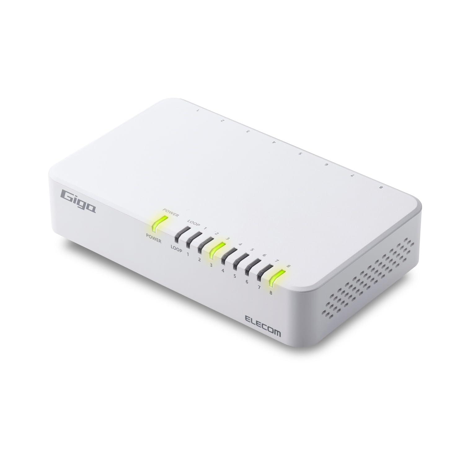 ELECOM Switching Hub 8-Port Gigabit Compatible Plastic Housing External Power Supply Model White EHC-G08PA4-W