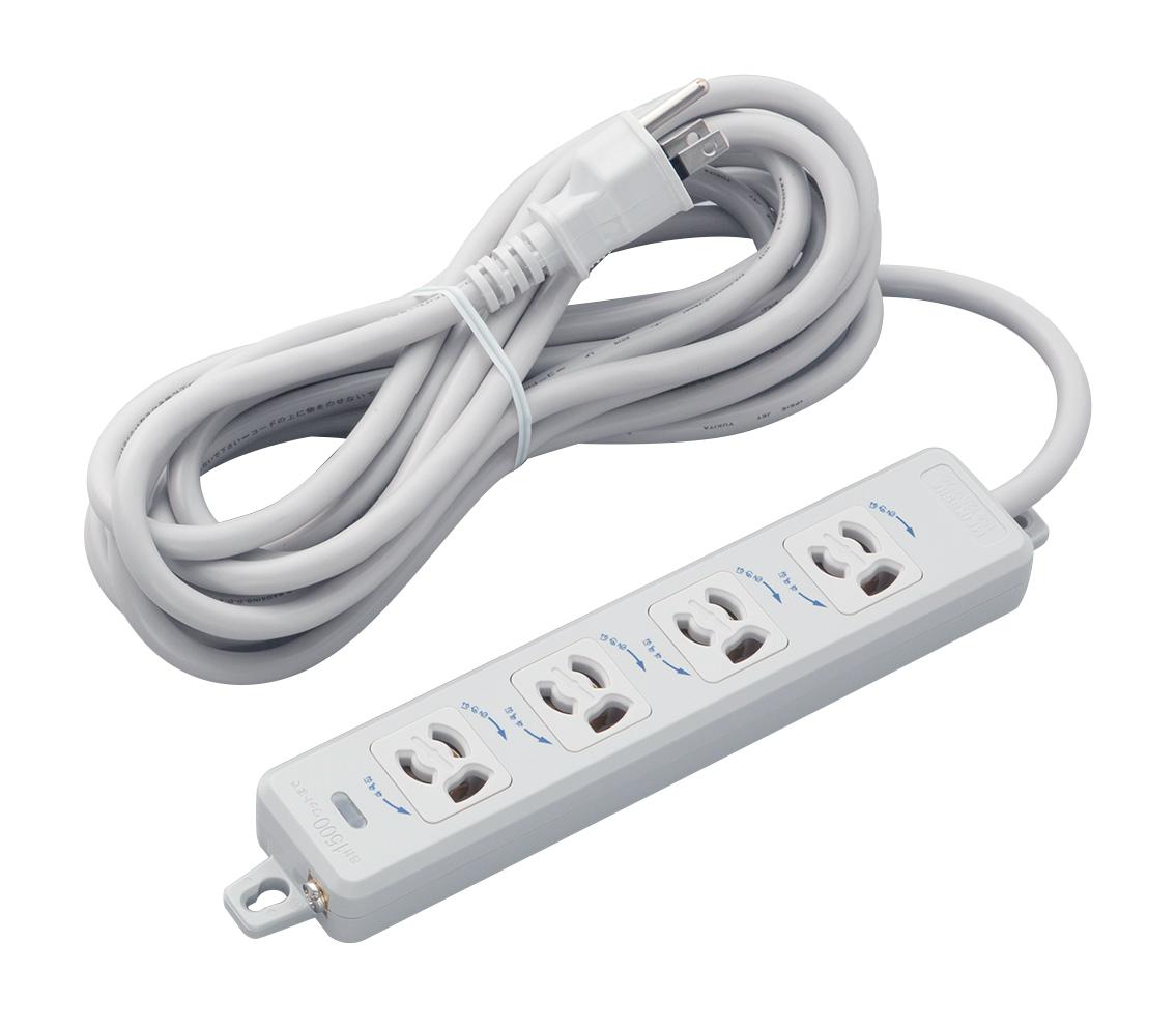 AC125V/15A x 5m Tap (4 outlets, lock-out, with ground)