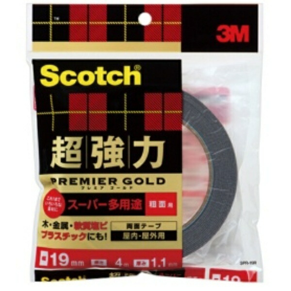 3M Scotch® Super Strong Double-Sided Tape Premier Gold Super Multi-Purpose for Rough Surfaces 19mm Width x 4m Length SPR-19R