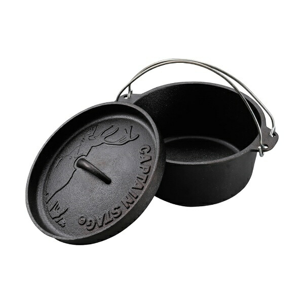CAPTAIN STAG Camping Barbecue Dutch Oven Cast Iron 22cm No Seasoning Required UG-3061