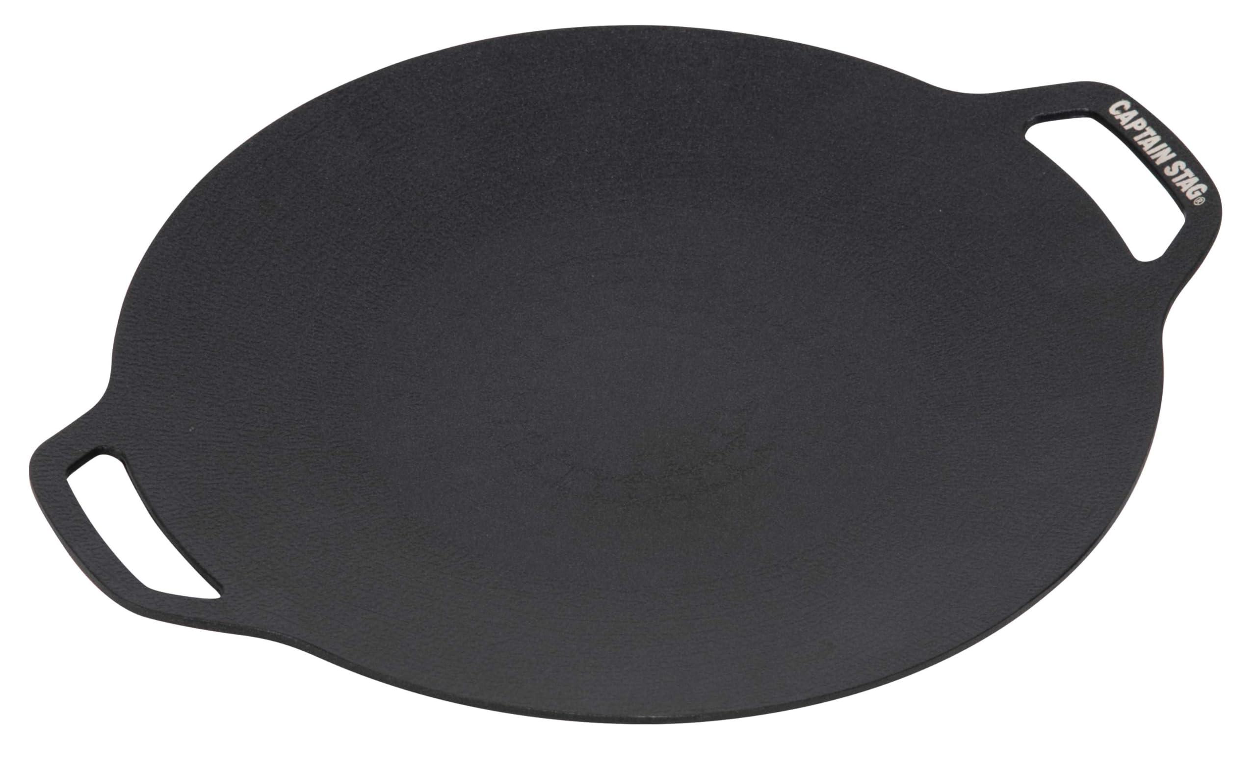 CAPTAIN STAG Outdoor Multi-Griddle Round Grill Plate 30cm Aluminum with Teflon® Coating Compatible with All Heat Sources Black UG-1592