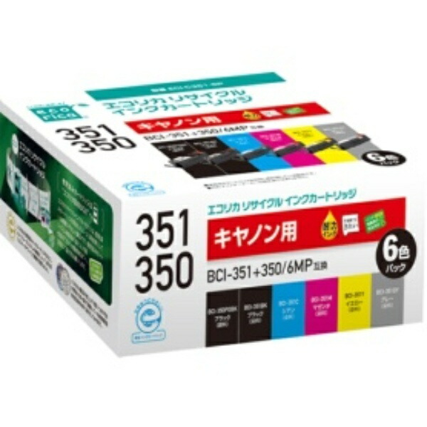 Ecolica Recycled Ink Cartridges [Canon: BCI-351+350/6MP Compatible] ECI-C351-6P 1 Box (6 Cartridges: 1 Each Color)