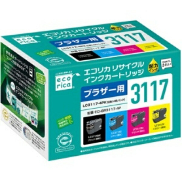 Ecolica Recycled Ink Cartridge 4-Color Pack (Pigment) [Brother: LC3117-4PK Compatible] ECI-BR3117-4P 1 Box (4 Cartridges: Each)