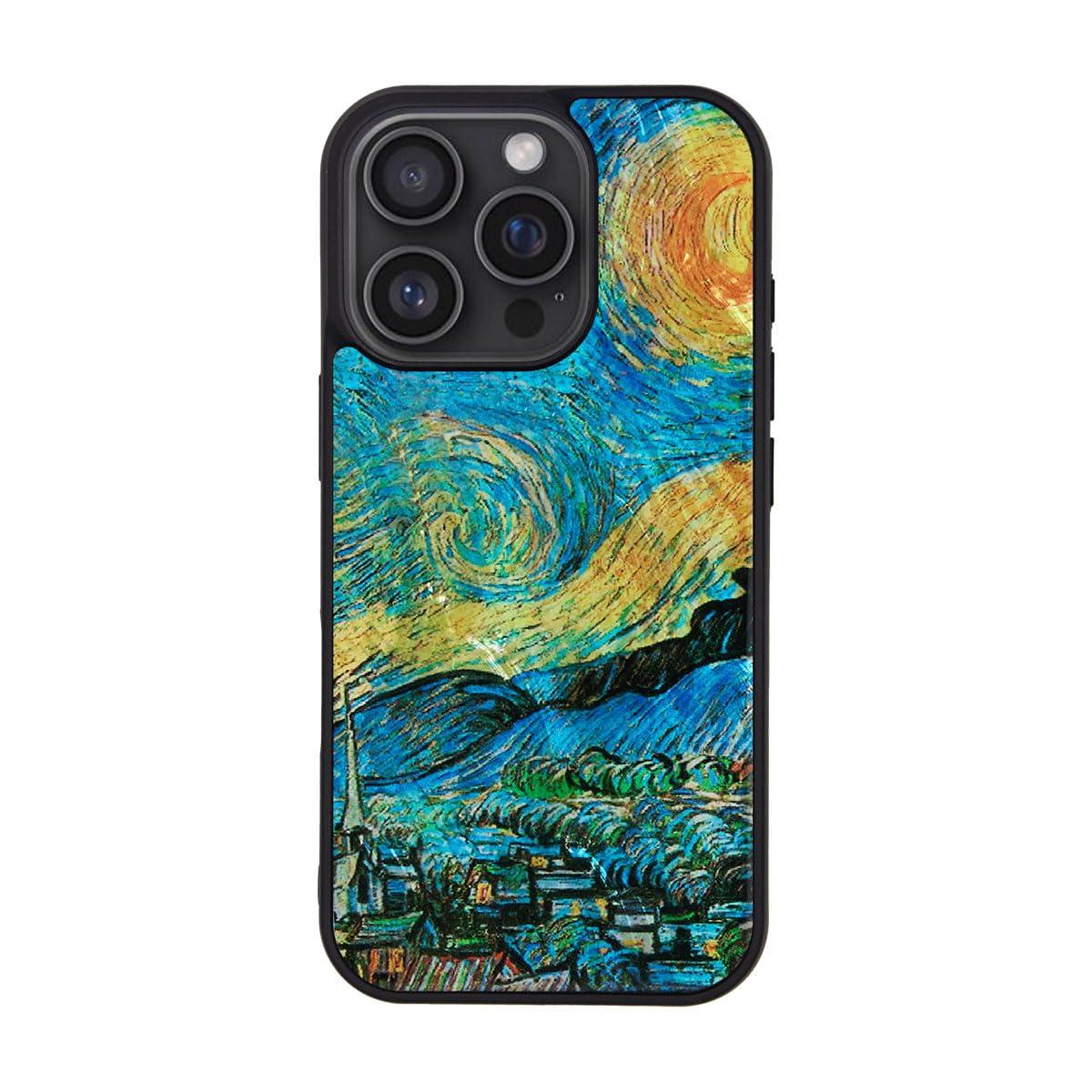 ikins iPhone 16 Pro Case Natural Shell Van Gogh [Pearl Gloss Surface Coating Easy to Attach/Detach Strap Hole Included Wireless Charging] Van Gogh Masterpiece Series iPhone Protective Cover Starry Night I27084i16PR