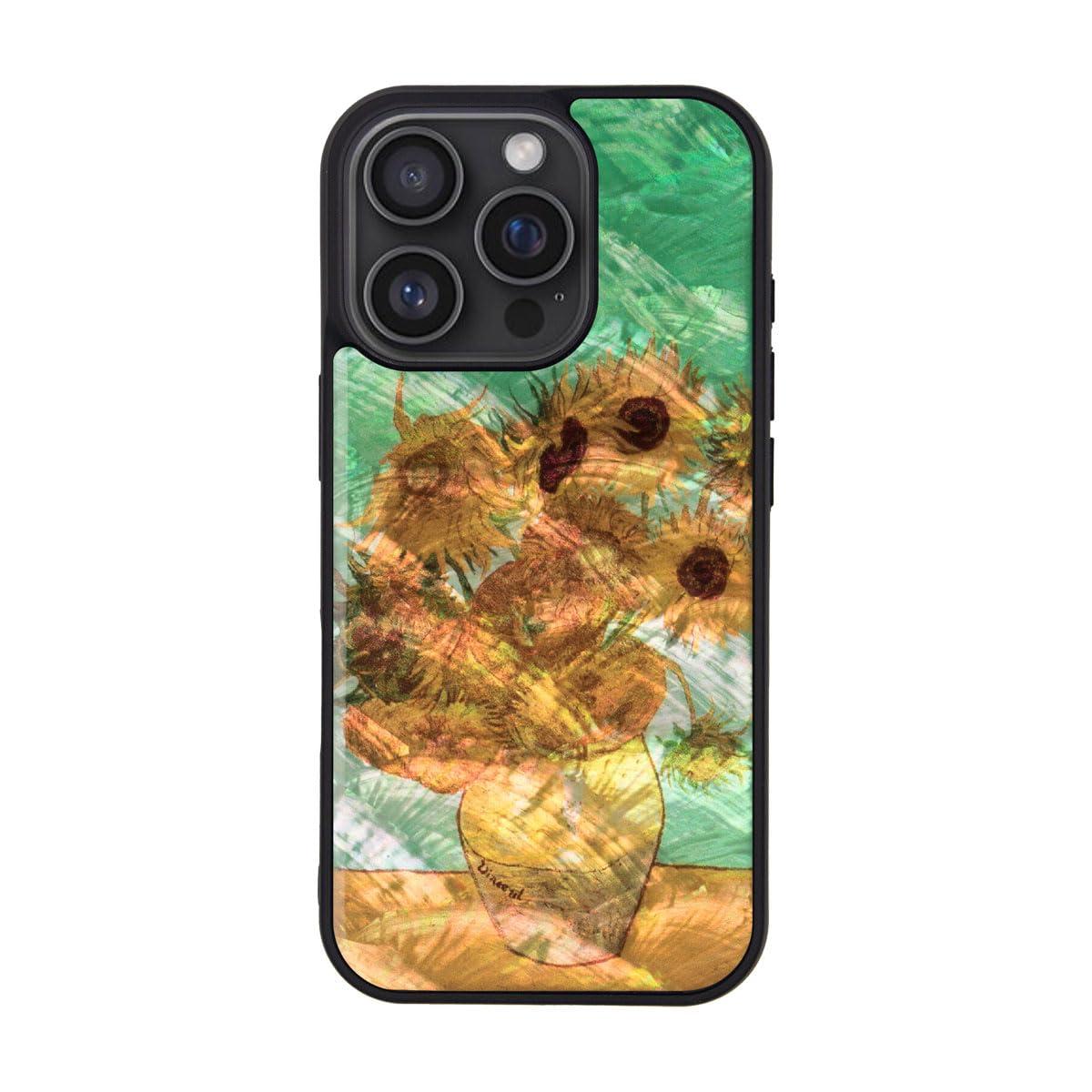 ikins iPhone 16 Pro Case Natural Shell Van Gogh [Pearl Gloss Surface Coating Easy to Attach/Detach Strap Hole Included Wireless Charging] Masterpiece Series iPhone Protective Cover Sunflowers I27096i16PR