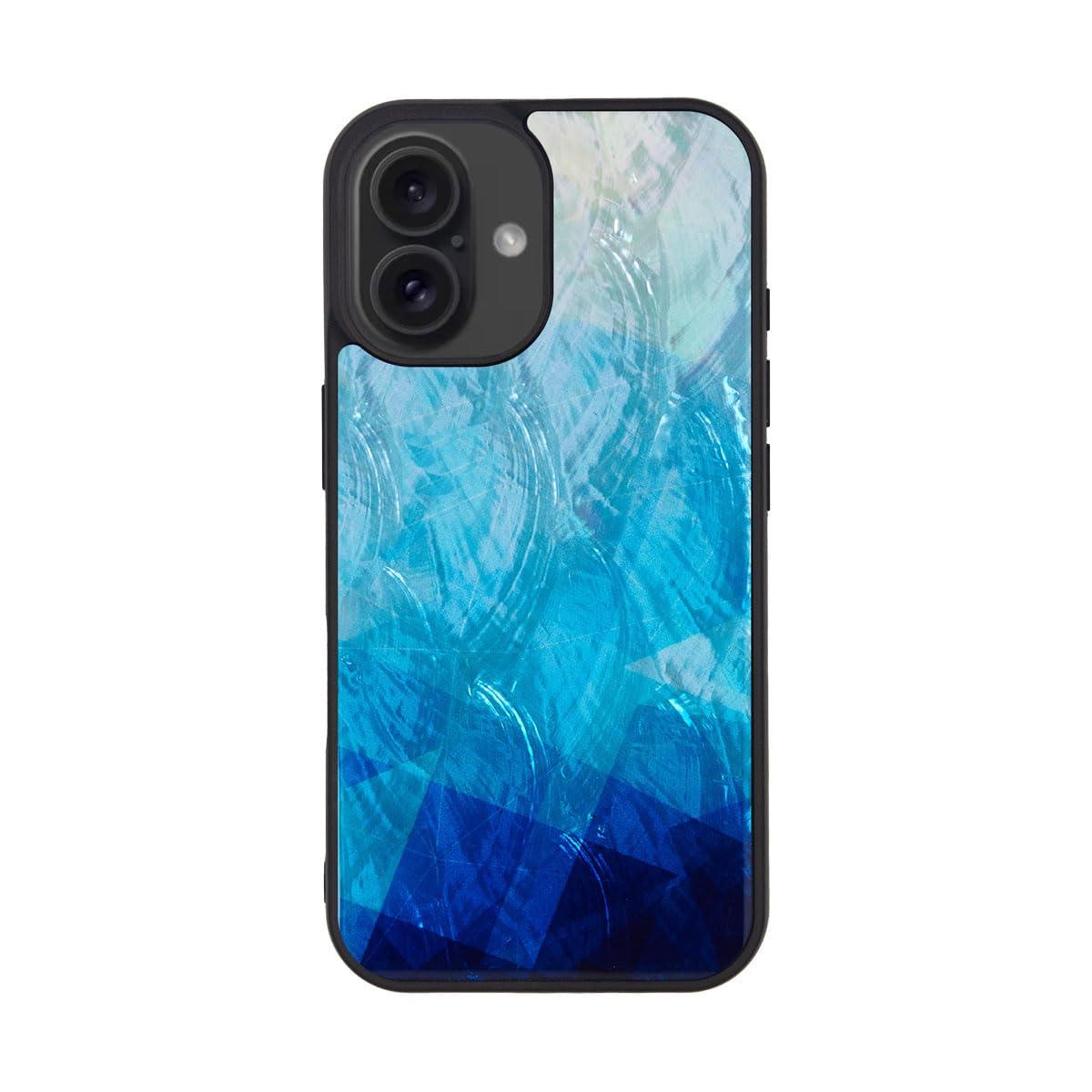 ikins iPhone 16 Case Natural Shell Blue Lake [Pearl Gloss Surface Coating Easy to Attach/Detach Strap Hole Included Wireless Charging] iPhone Protective Cover I27106i16