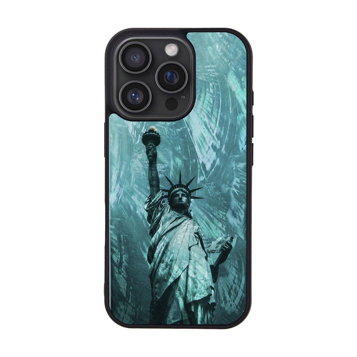 ikins iPhone 16 Pro Case Natural Shell Statue of Liberty [Pearl Gloss Surface Coating Easy to Attach/Detach Strap Hole Included Wireless Charging] Landmark Series iPhone Protective Cover I27122i16PR