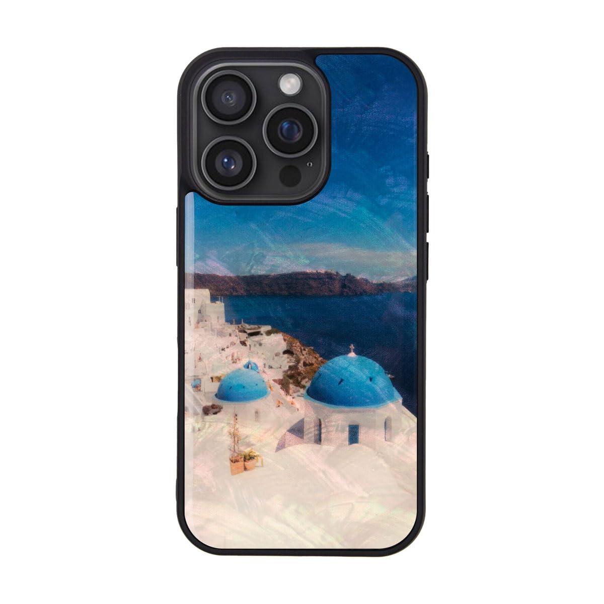 ikins iPhone 16 Pro Case Natural Shell Santorini [Pearl Luster Surface Coating Easy to Attach/Detach Strap Hole Included Wireless Charging] Famous Places Series iPhone Protective Cover I27124i16PR