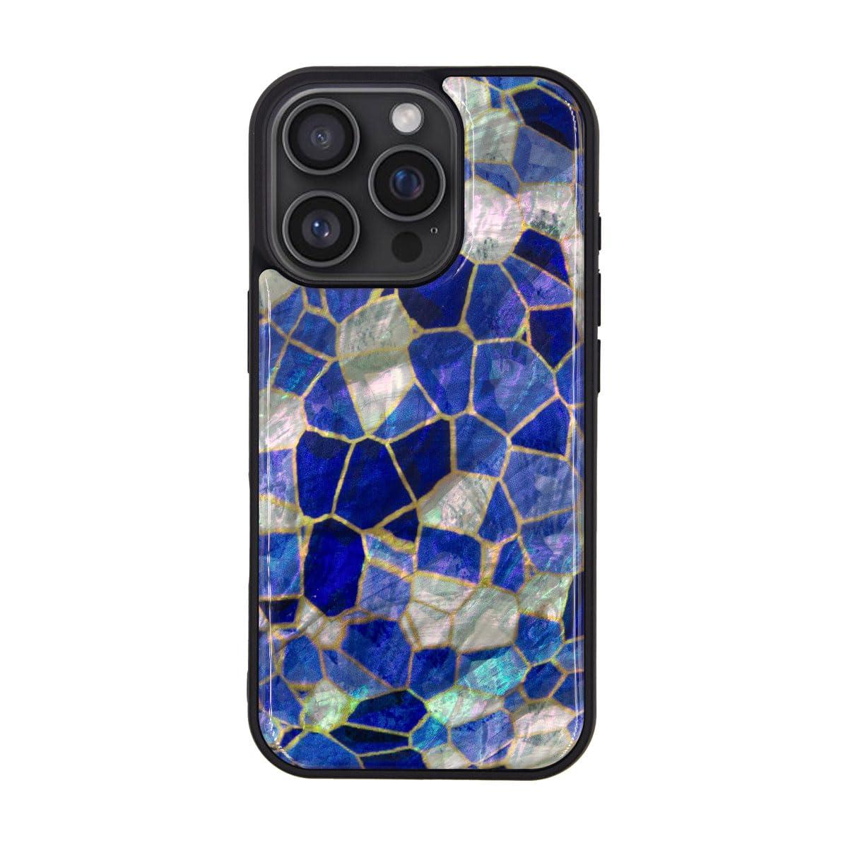 ikins iPhone 16 Pro Case Natural Shell Stained Glass [Pearl Gloss Surface Coating Easy to Attach/Detach Strap Hole Included Wireless Charging] iPhone Protective Cover Blue I27130i16PR