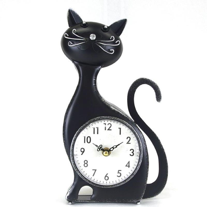 Cat Desk Clock Sitting BLACK/CL015455