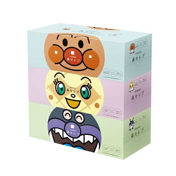 Nepia Anpanman Nasal Care Tissue 360 Sheets (180 Pairs) × 3 Boxes