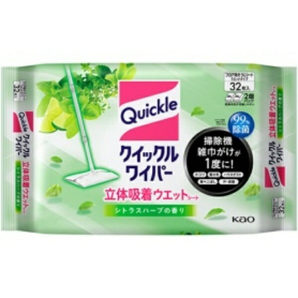 Kao Quickle Wiper 3D Adhesive Wet Wipes Citrus Herb Scent 1 Pack (32 Sheets)