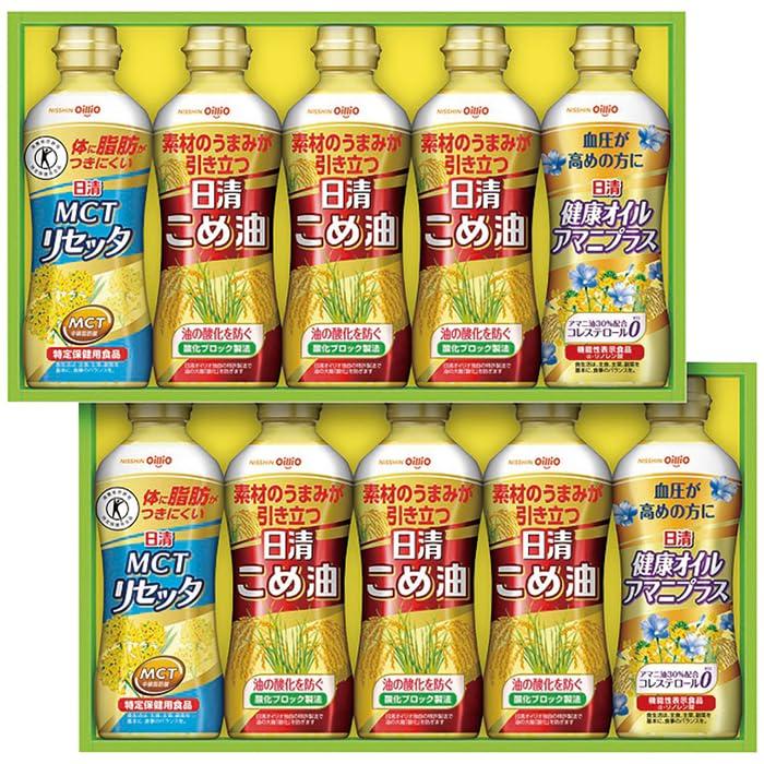 Nisshin Oillio Rice Bran Oil & Healthy Oil Gift Set (2 bottles each of MCT Resetta and Healthy Oil Flaxseed Plus, 6 bottles of Rice Bran Oil, 350g each) Made in Japan 4236-067