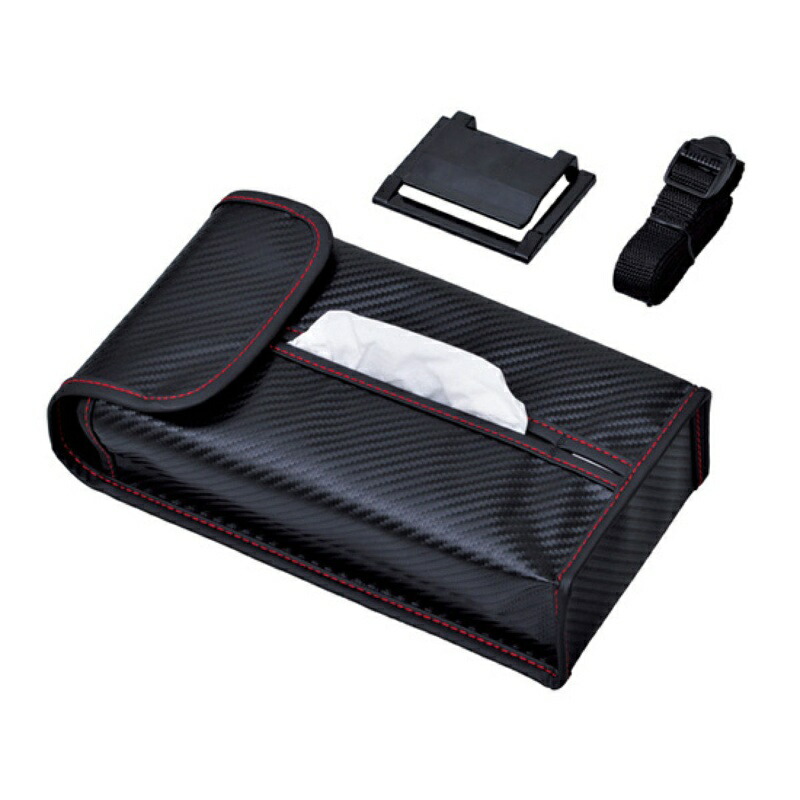 SEIWA Car Interior Accessories 4-Way Tissue Cover Carbon Pattern Black W846
