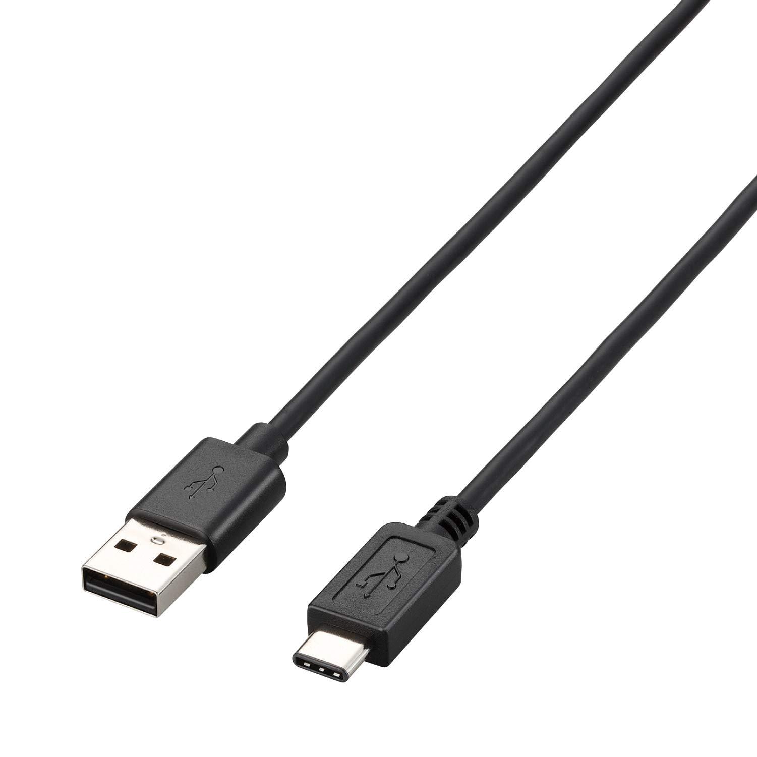 ELECOM USB Cable Type C (USB A to USB C) 2.0m USB 2.0 Compliant 3A Output Max 480Mbps Black U2C-AC20BK