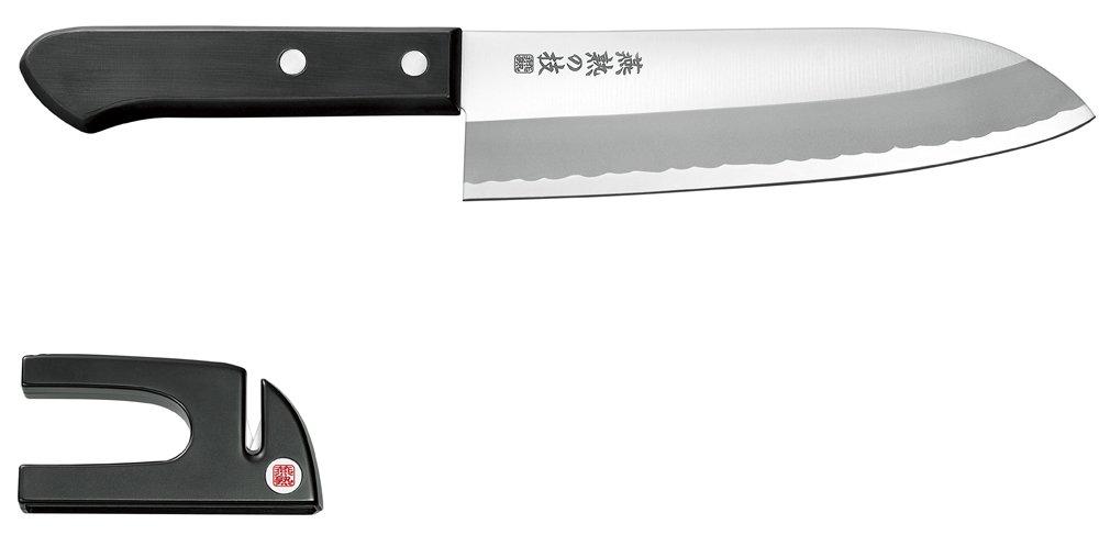 Yokoyama Yanagi-style Craftsmanship Santoku Knife 165mm & Mini Sharpener Rust-resistant, easy-care stainless steel blade EJH-250