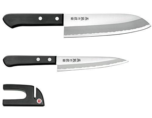 Yokoyama Yanagi-style Craftsmanship: Santoku Knife 165mm & Petty Knife 135mm & Mini Sharpener Rust-resistant, easy-to-maintain stainless steel blade EJH-400