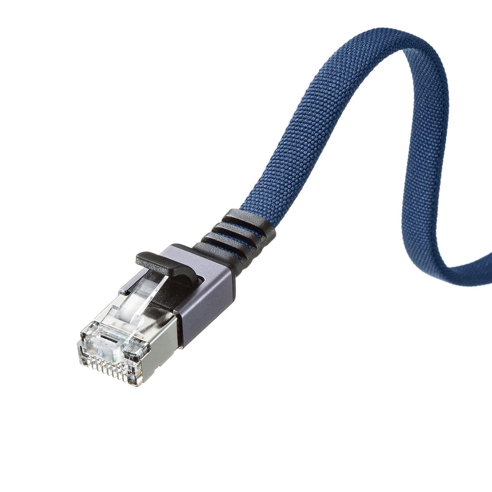 Sanwa Supply LAN Cable CAT6A Mesh Flat Metal Connector 10Gbps/500MHz Gigabit Ethernet Cable RJ45 Connector with Clip Protection (3m) Blue KB-FL6AME-03BL
