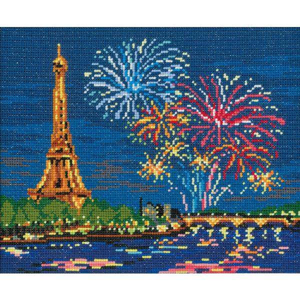 Olympus Silk Cross Stitch Embroidery Kit World Selection Eiffel Tower and Fireworks (France) 7477