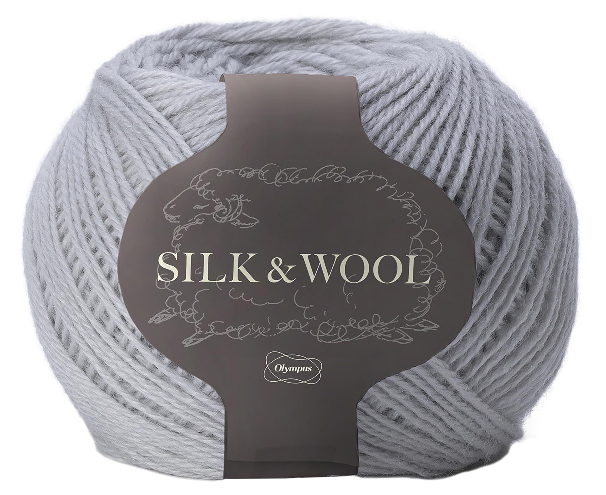 Olimpas Silk Hand-Knitting Yarn, Medium Weight SILK&WOOL COL. 3 Light Gray Approx. 50g / 205m