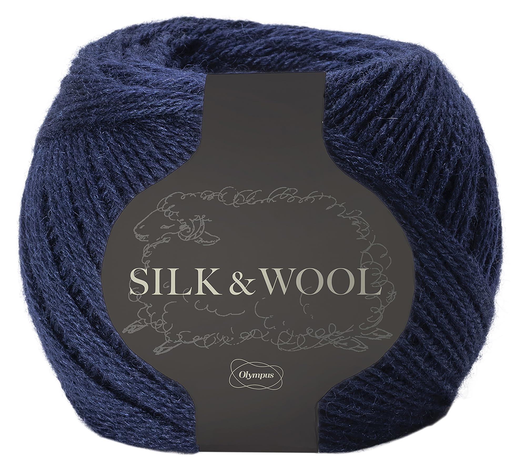 Olimpas Silk Hand-Knitting Yarn, Medium Weight SILK&WOOL COL. 8 Navy Blue Approx. 50g / 205m