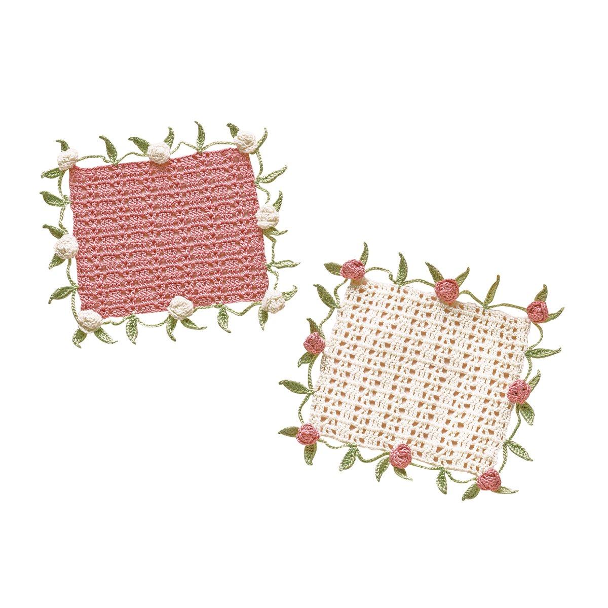 Olimpas Silk Knitting Kit: Emy Grande Romantic Lace Rose Motif and Leaf Doily EG-97