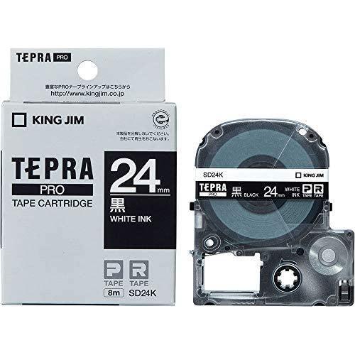 King Jim Tepla PRO Tape Cartridge Color Label (Vivid) 24mm Black Label/White Text Length 8m SD24K
