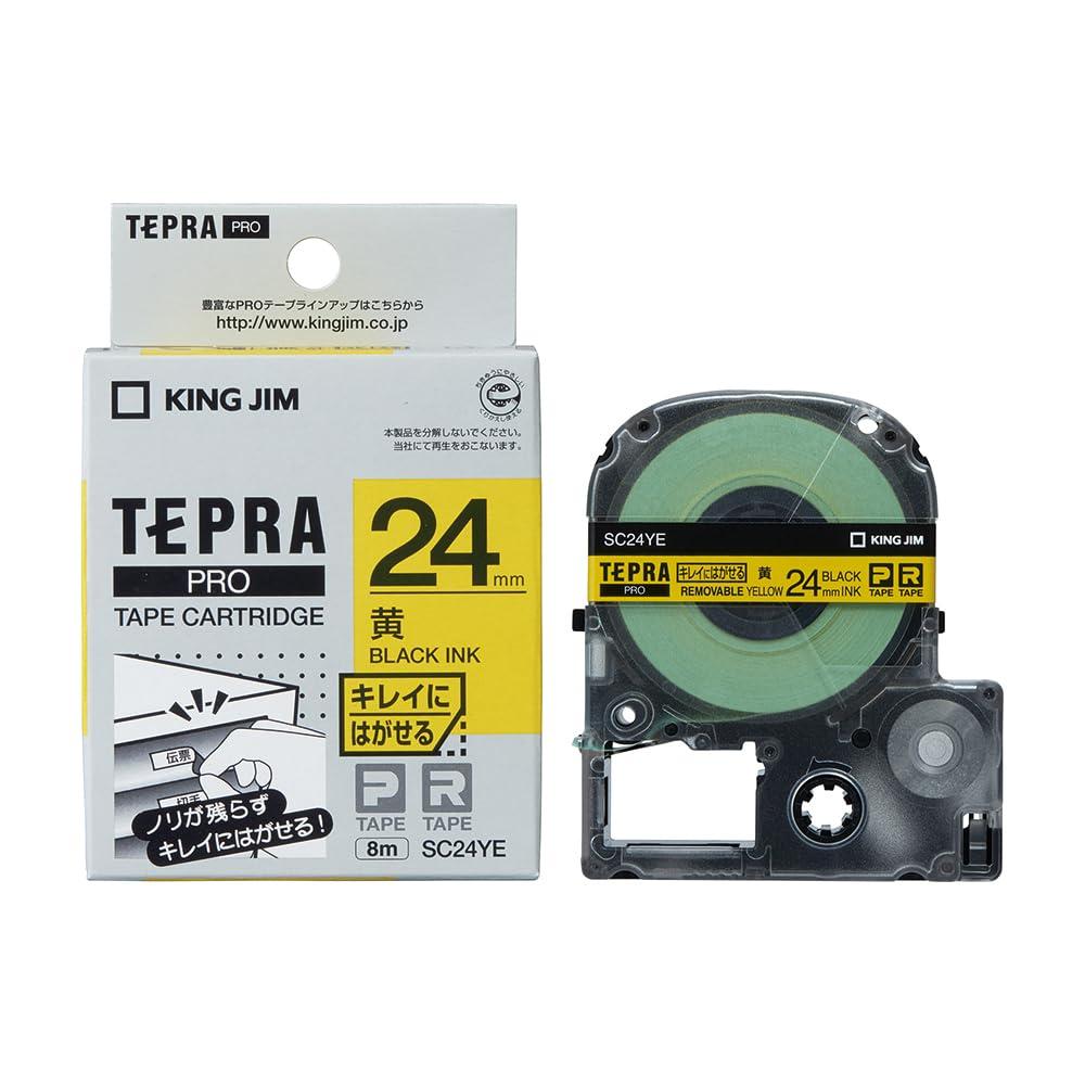 Kingjim Tepla PRO Tape Cartridge Clean-Peel Labels 24mm Yellow Label/Black Text Length 8m SC24YE
