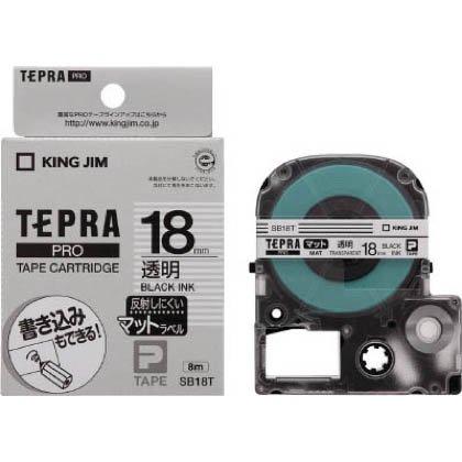 Kingjim Tepla PRO Tape Cartridge, Matte Finish, 18mm, Transparent Label/Black Text, 8m Length, SB18T