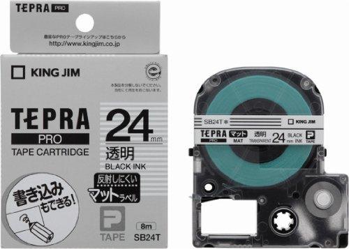 Kingjim Tepla PRO Tape Cartridge, Matte Finish, 24mm, Transparent Label/Black Text, 8m Length, SB24T