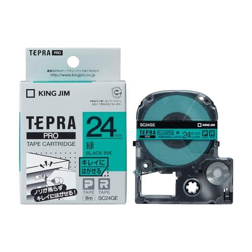 King Jim Tepla PRO Tape Cartridge Clean-Peel Labels 24mm Green Label/Black Text Length 8m SC24GE