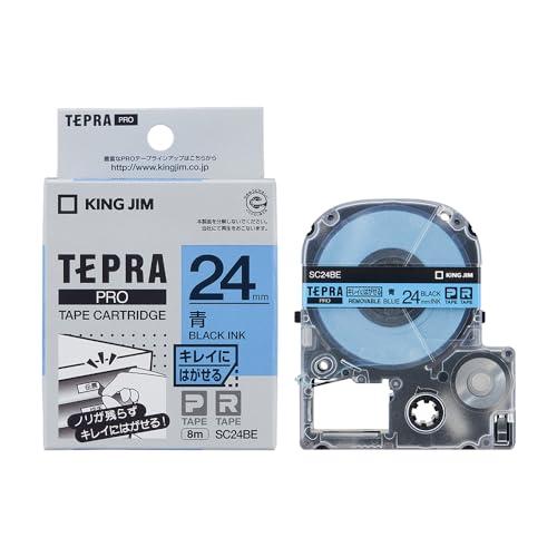 King Jim Tepla PRO Tape Cartridge Clean-Peel Labels 24mm Blue Label/Black Text Length 8m SC24BE