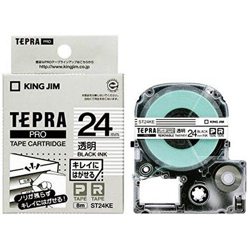King Jim Tepla PRO Tape Cartridge Clean-Peel Labels 24mm Transparent Labels/Black Text Length: 8m ST24KE