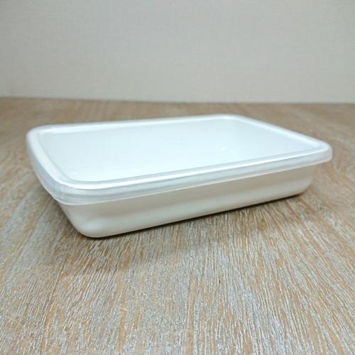 Nodahoro Enamel Storage Container, Heat-Resistant, Rectangular, Shallow Type, L Size, with Sealable Lid, See-Through, White Series, Made in Japan WRA-L