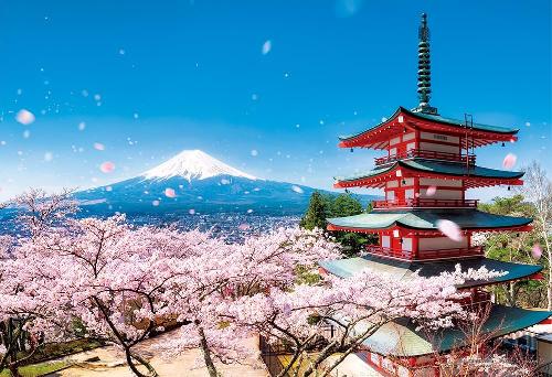 Yanoman 108-Piece Jigsaw Puzzle Large Pieces Japanese Landscape: Mount Fuji and Cherry Blossom Blizzard Five-Story Pagoda Yamanashi (26x38cm) 01-2092 Includes: Piece Request Postcard, Glue, Spatula, Service Card, Jigsaw Puzzle Instructions