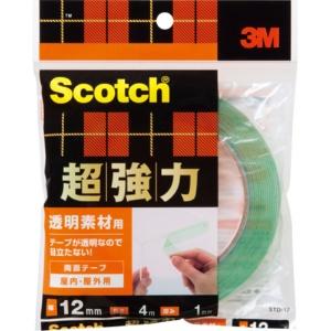 3M Double-Sided Tape, Extra Strong, Transparent, for Materials, 12mm Width, 4m Length, Scotch STD-12 Semi-Long